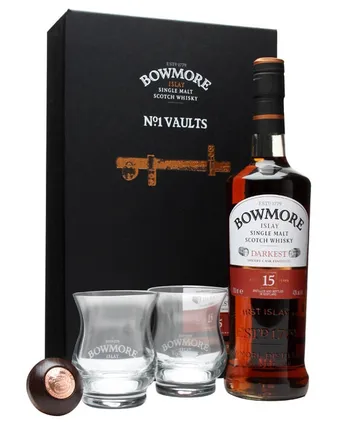 Bowmore 15 años Darkest 2 Glass & Stopper Set