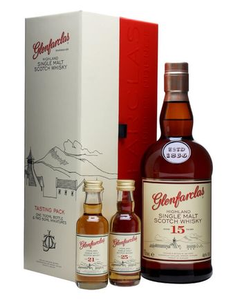 Glenfarclas 15 años with 21 & 25 y/o miniatures