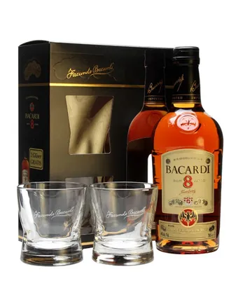 Bacardi 8 años and 2 Glass Pack